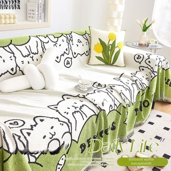 Szekciós kanapéhoz való kanapévédő, waffel textúra, mintás rajzfilm, teljes fedés, cipzár nélküli