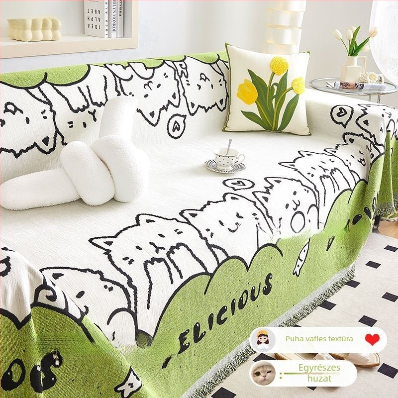 Szekciós kanapéhoz való kanapévédő, waffel textúra, mintás rajzfilm, teljes fedés, cipzár nélküli