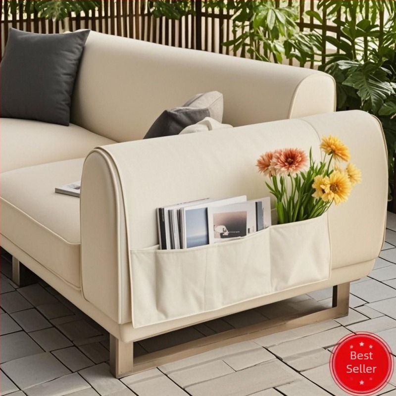 PU bőr karvédő huzat, vízálló és kopásálló, tároló zsebbel, modern minimalist stílusú kanapéhoz