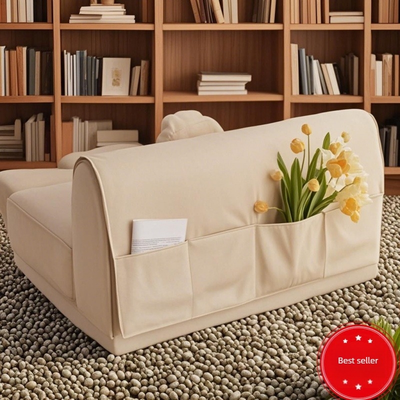 PU bőr karvédő huzat, vízálló és kopásálló, tároló zsebbel, modern minimalist stílusú kanapéhoz