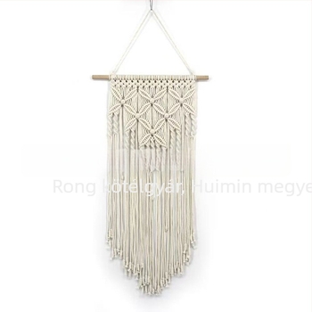 Makramé pillangó mintás falikép, kézzel készített pamutkötélből, boho nordic stílus; kézzel mosható
