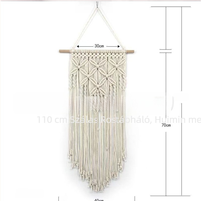 Makramé pillangó mintás falikép, kézzel készített pamutkötélből, boho nordic stílus; kézzel mosható