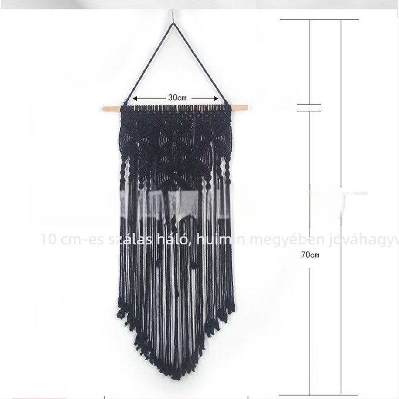 Makramé pillangó mintás falikép, kézzel készített pamutkötélből, boho nordic stílus; kézzel mosható