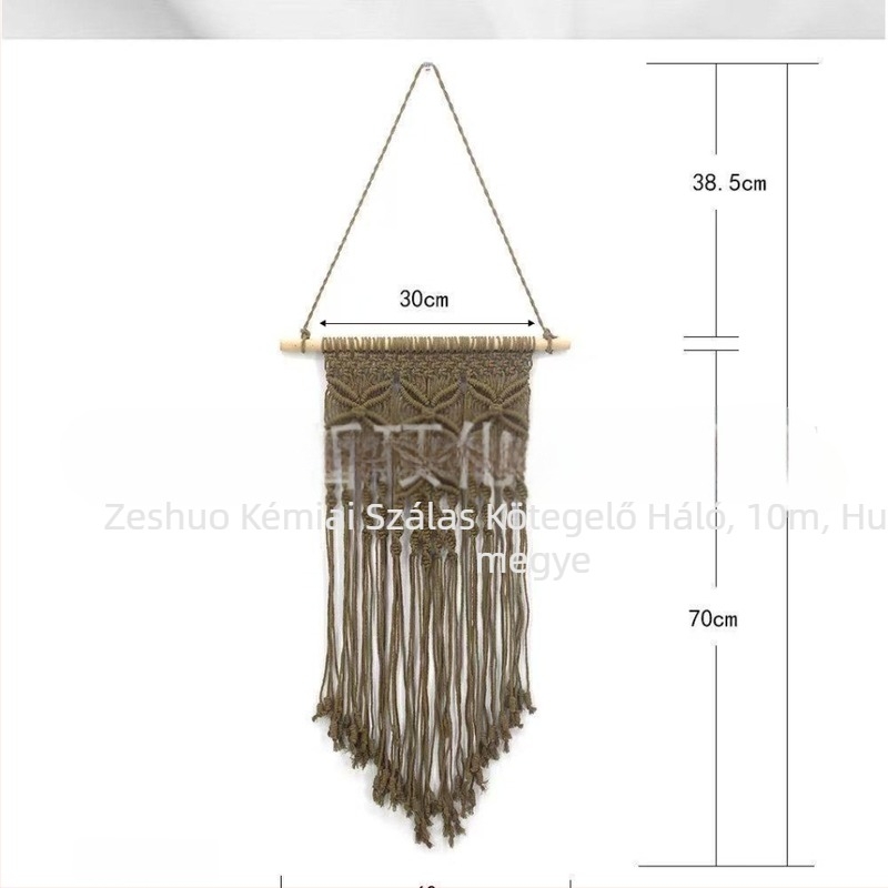 Makramé pillangó mintás falikép, kézzel készített pamutkötélből, boho nordic stílus; kézzel mosható