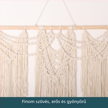 Bohemiai pamut falidísz a nappaliba – DIY falikép, négyszögletes, csíkos mintázat, kézzel szövött, nordic stílus.