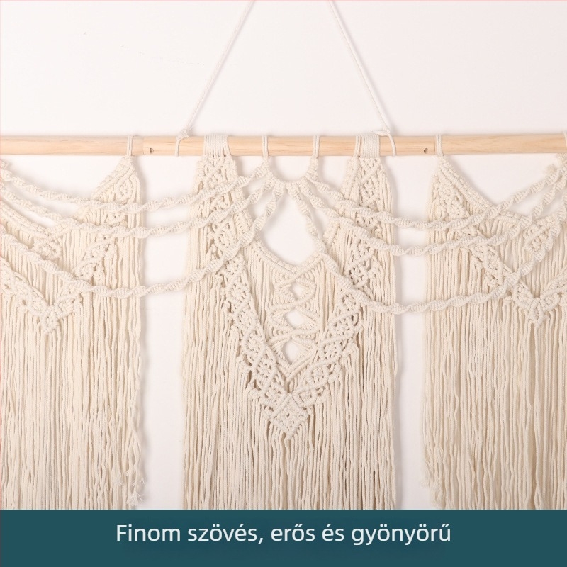 Bohemiai pamut falidísz a nappaliba – DIY falikép, négyszögletes, csíkos mintázat, kézzel szövött, nordic stílus.