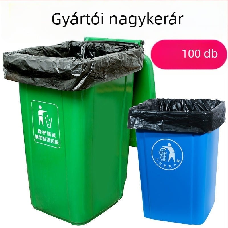 Kereskedelmi szemetes zacskó, PE anyag, vastagított, nem biológiailag lebomló, újrahasználható