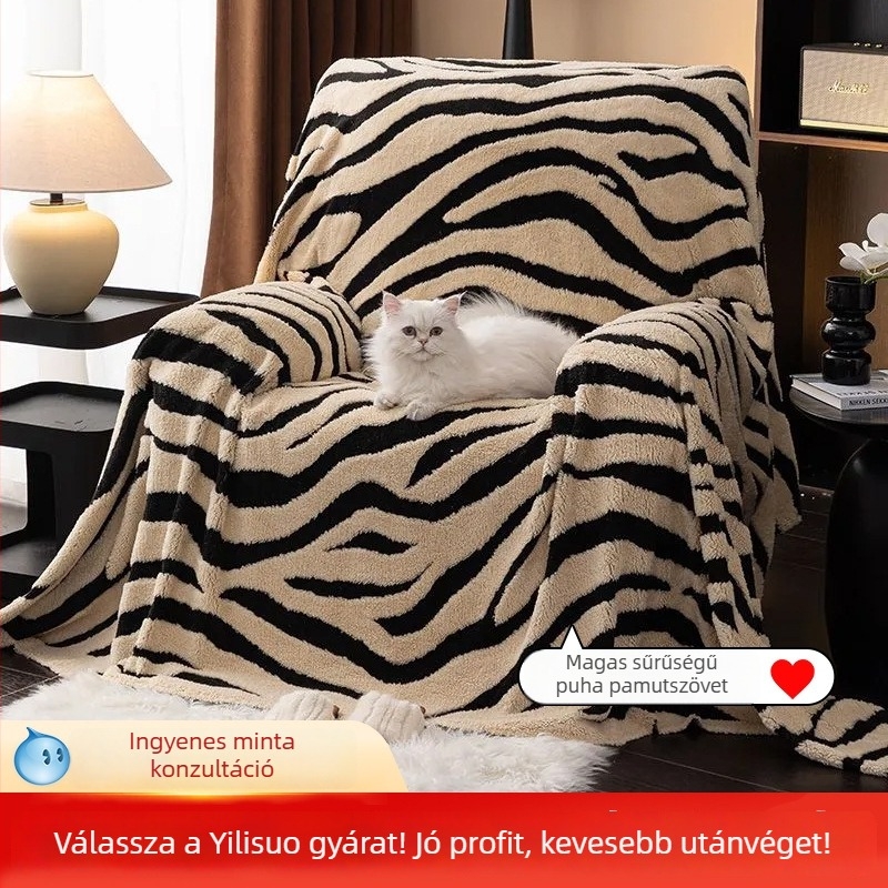 Pliš kanapévédő őszi–téli, zebra mintázat, sokoldalú, egyrészes teljes lefedettség