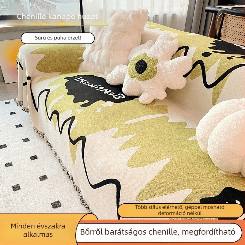 Chenille kanapéhuzat háromüléses kanapéra, négy évszakos, cipzár nélküli, teljes lefedettség, macska karmolás elleni védelem