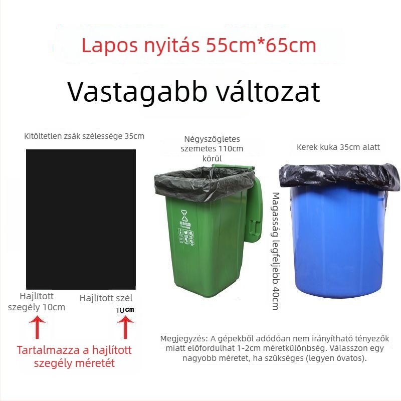 Polietilén szemeteszsákok, vastagítottak, kereskedelmi használatra konyhák és szállodák számára, biológiailag nem lebomló