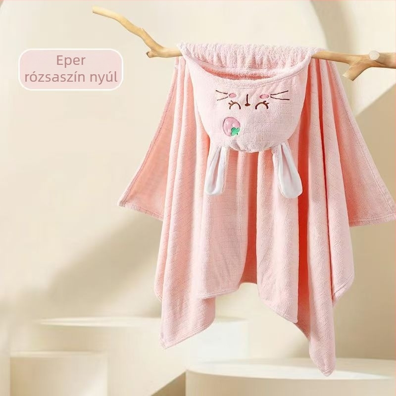 Gyermekek viselhető fürdőlepedő kapucnival – Cartoon mintázat, korall fleece, 300–400 g, 150D, Jacquard