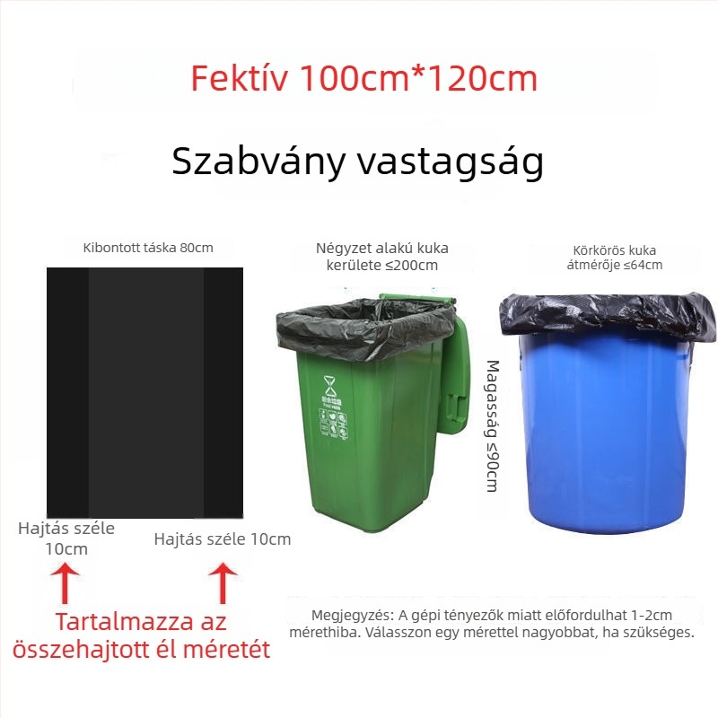 Polietilén szemeteszsákok, vastagítottak, kereskedelmi használatra konyhák és szállodák számára, biológiailag nem lebomló