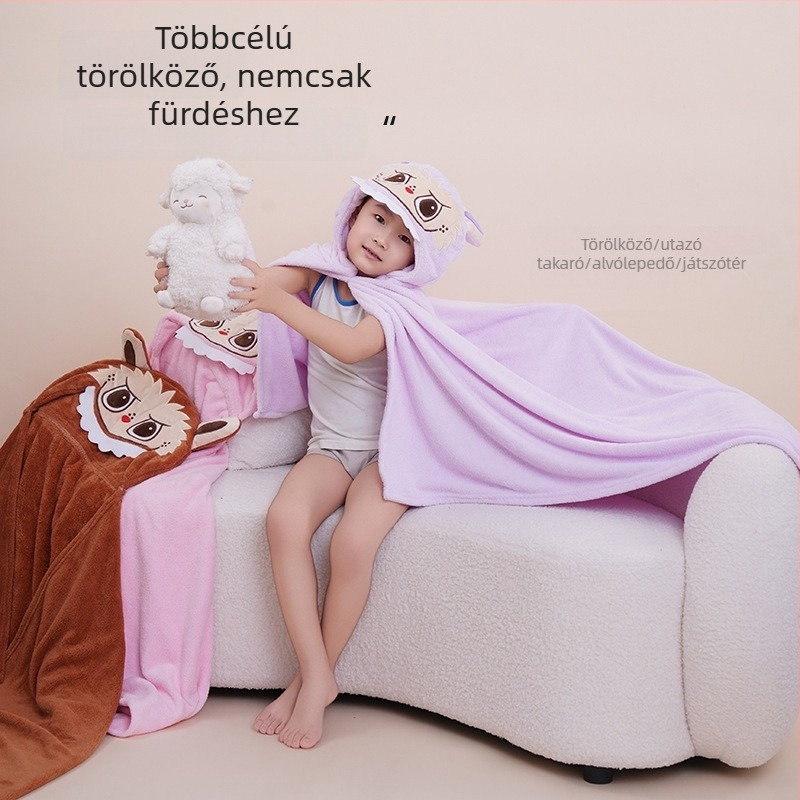 Korall plüss kapucnis takaró, hímzett, 300–400 g, 150D szál, Egyedi feldolgozás elérhető