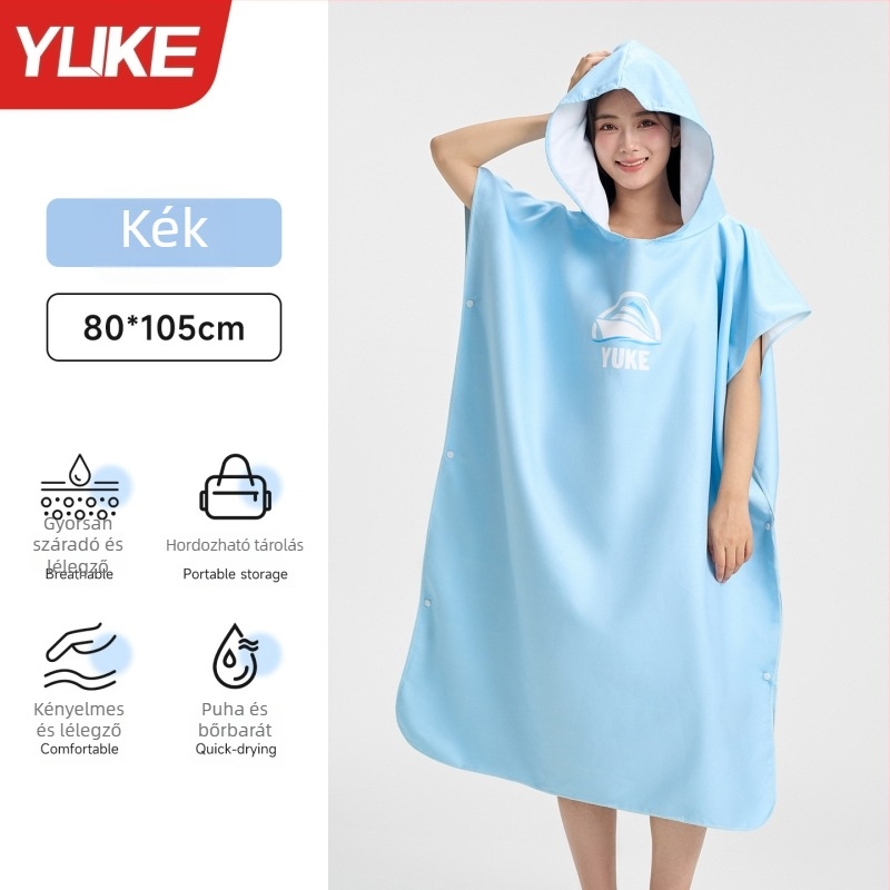 Yuke Gyorsan száradó mikroszálas törölköző kapucnival felnőtteknek, nedvszívó és bolyhosodásmentes, 400–500 g, 16 szál, Jacquard/Plain szövés, kampós él