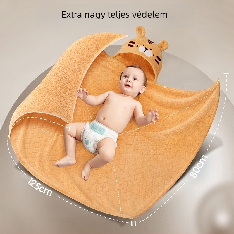 Pidole korall fleece babafürdőköpeny törölköző – rajzfilmszerű stílus, 0–6 éveseknek, gyors száradás, rendkívül puha, nedvszívó