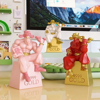 Gyanta szobor Muscle God of Wealth íróasztalra – irodai dekoráció, National Tide stílus, kiváló ajándék