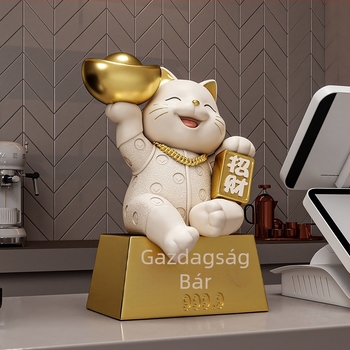 Szerencse macska asztali dísz, gyanta, kézzel festett, modern egyszerű stílus, Yifang Home Furnishing