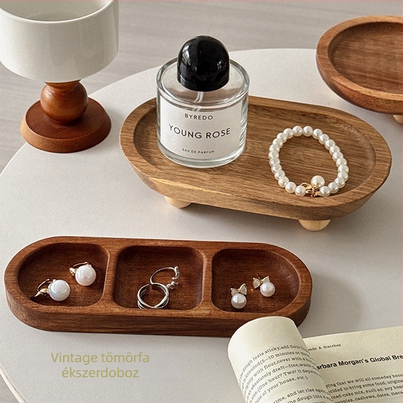 Vintage tömörfa ékszerdoboz aromaterápiás tálcával és kulcs-tárolóval – Új kínai stílus, Lemon Book