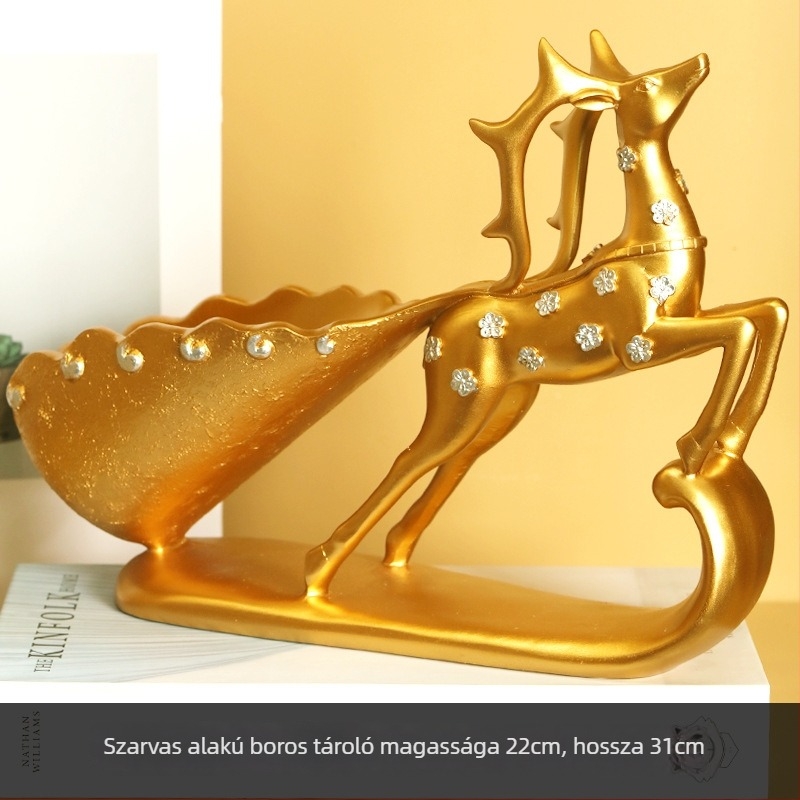 Szarvas alakú gyantából készült bortartó, modern minimalist stílusú nappaliba
