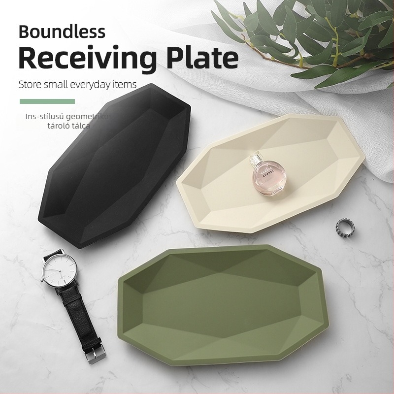 Nyolcszögletű szilikon kiállító tál ékszerek és kulcsok számára, INS stílus, könnyed luxus, egyenként csomagolva PP zacskóban