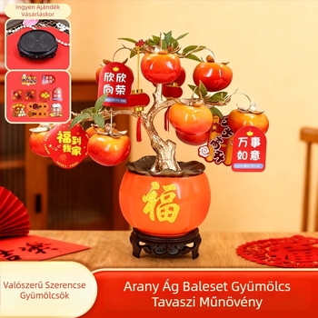 Gránátalmát ábrázoló függő dísz művirágokkal — műanyag, Új kínai stílus, beltéri/irodai dekoráció