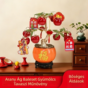 Gránátalmát ábrázoló függő dísz művirágokkal — műanyag, Új kínai stílus, beltéri/irodai dekoráció