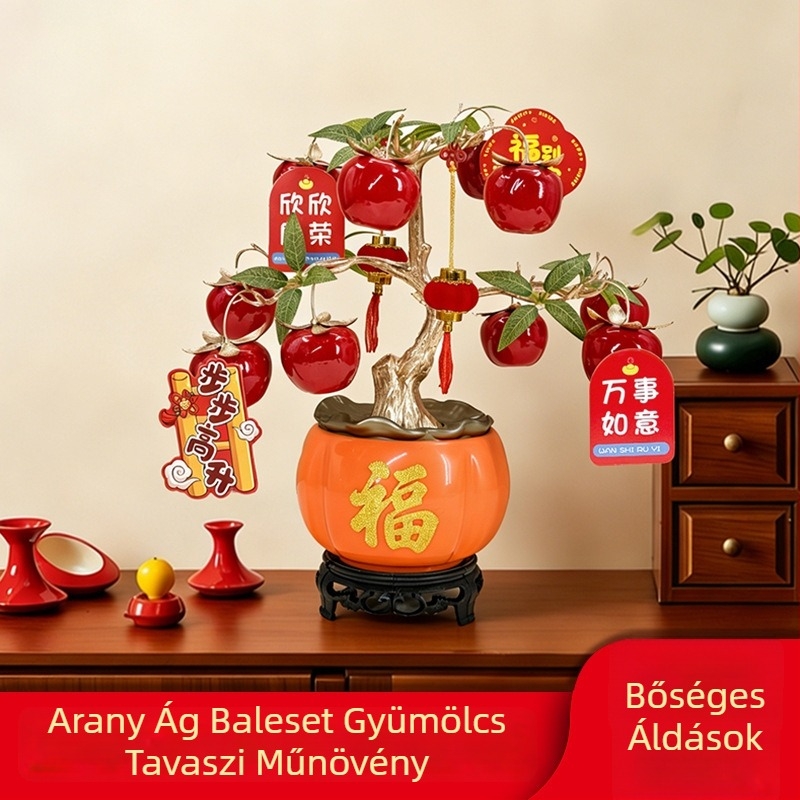 Gránátalmát ábrázoló függő dísz művirágokkal — műanyag, Új kínai stílus, beltéri/irodai dekoráció