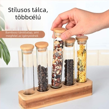 Yi Lan Üvegből készült kerek kávébab tároló, fa állvánnyal, kapacitás 300 ml alatt, mikrohullámú sütőben használható, logó nyomtatási lehetőség