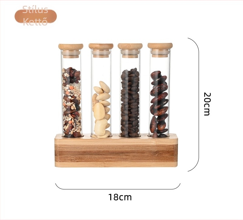 Yi Lan Üvegből készült kerek kávébab tároló, fa állvánnyal, kapacitás 300 ml alatt, mikrohullámú sütőben használható, logó nyomtatási lehetőség