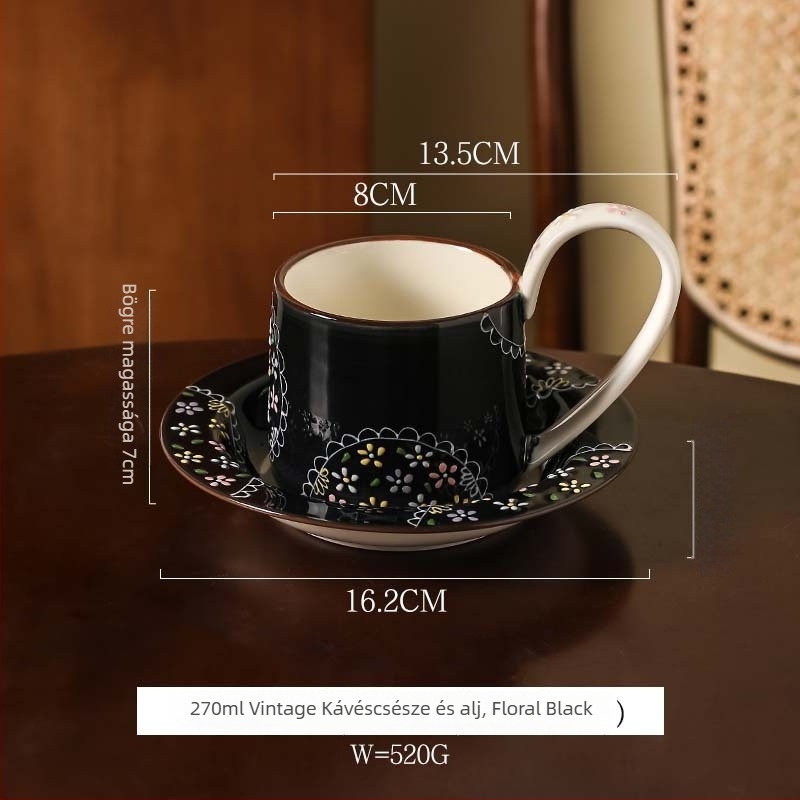 Maple two márkájú kávéscsésze és csészealátét készlet, retro stílus, virágos minta, 540 g