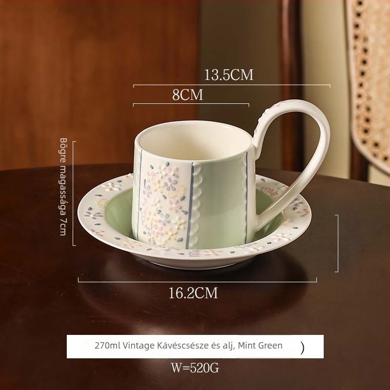 Maple two márkájú kávéscsésze és csészealátét készlet, retro stílus, virágos minta, 540 g