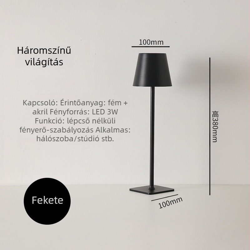 Éjjeli fény asztali lámpa, vasból készült, érintéses kapcsolóval, akkumulátoros működéssel