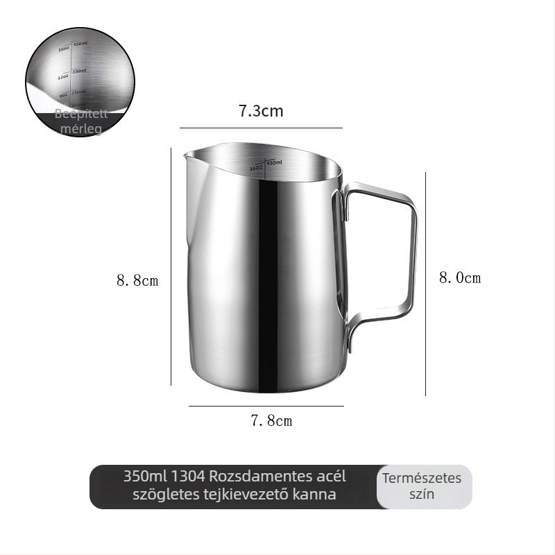 304 rozsdamentes acél latte art kancsó ferde kifolyóval, tejhabosító pohár mérőskálával, márka Chuangchao, irodai/otthoni/bár/kávézói használatra, testreszabható