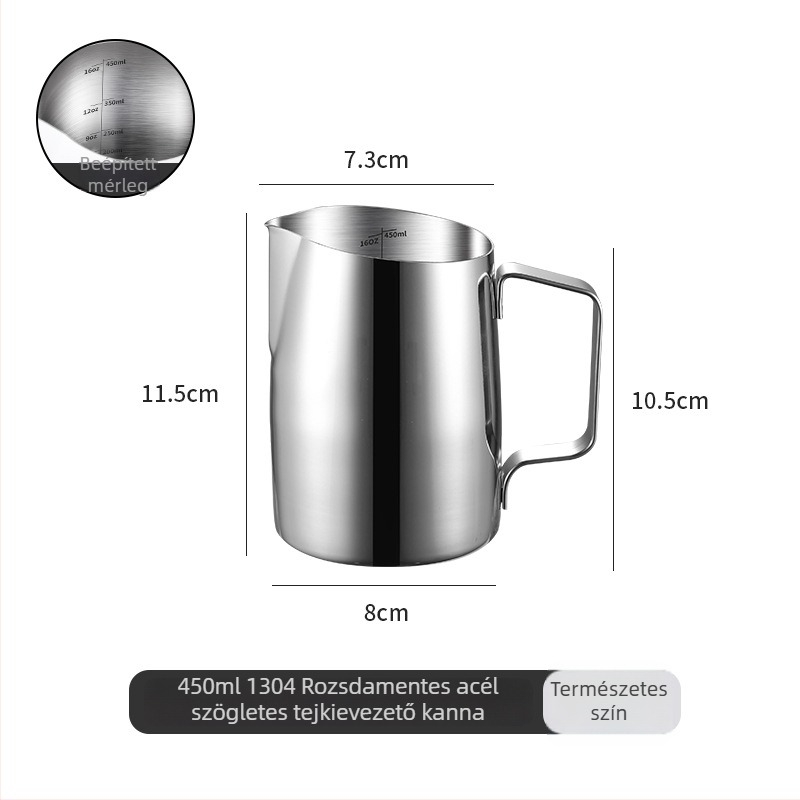 304 rozsdamentes acél latte art kancsó ferde kifolyóval, tejhabosító pohár mérőskálával, márka Chuangchao, irodai/otthoni/bár/kávézói használatra, testreszabható