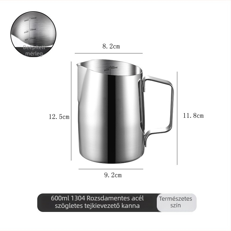 304 rozsdamentes acél latte art kancsó ferde kifolyóval, tejhabosító pohár mérőskálával, márka Chuangchao, irodai/otthoni/bár/kávézói használatra, testreszabható