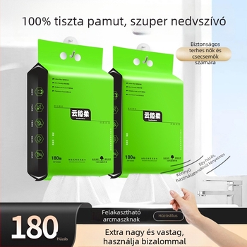 Yunzhenrou 100% pamut egyszer használatos arc kendő, vastított, felakasztható, szalonminőség, alsó kivonási stílus, 80 g/m², családi csomag
