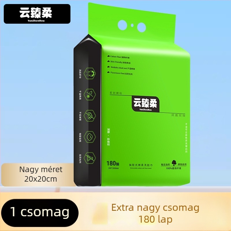 Yunzhenrou 100% pamut egyszer használatos arc kendő, vastított, felakasztható, szalonminőség, alsó kivonási stílus, 80 g/m², családi csomag