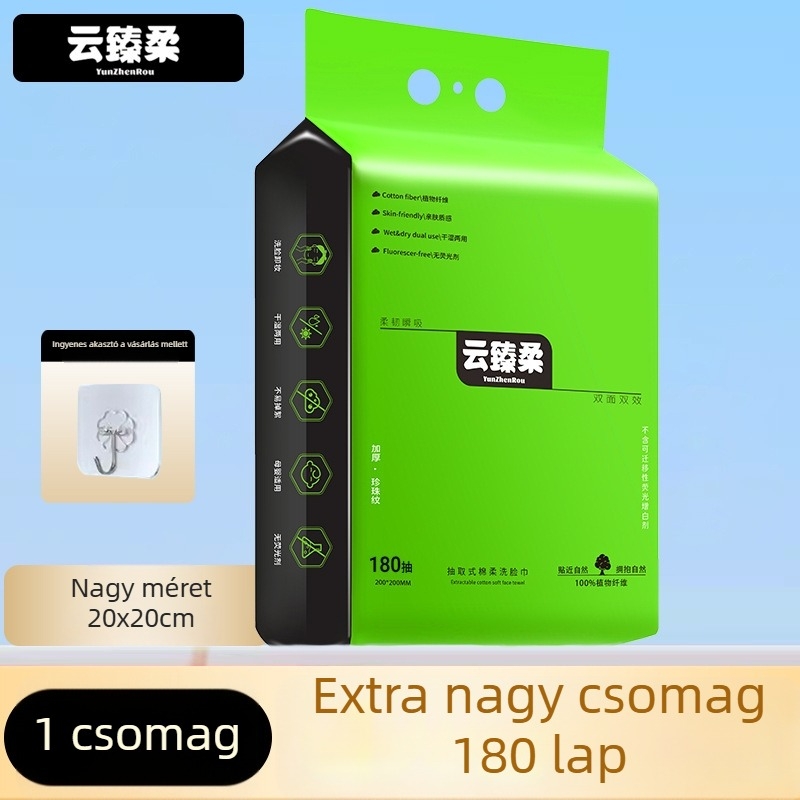 Yunzhenrou 100% pamut egyszer használatos arc kendő, vastított, felakasztható, szalonminőség, alsó kivonási stílus, 80 g/m², családi csomag