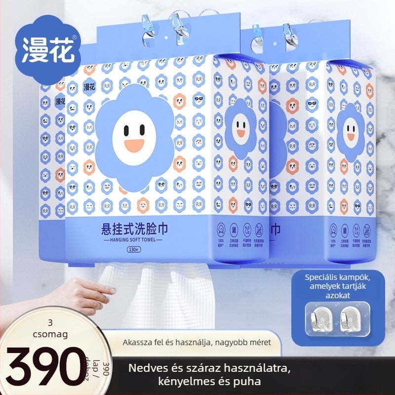 Manhua Egyszer használatos arc törölközők, falra szerelhető, extra vastag, 130 db, 100% viszkóz, 19×18 cm, 350 g/db