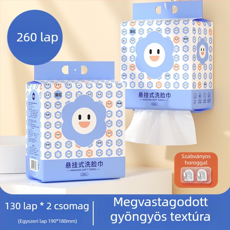 Manhua Egyszer használatos arc törölközők, falra szerelhető, extra vastag, 130 db, 100% viszkóz, 19×18 cm, 350 g/db