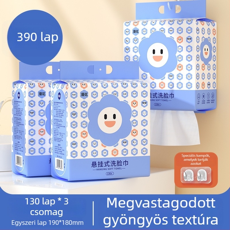 Manhua Egyszer használatos arc törölközők, falra szerelhető, extra vastag, 130 db, 100% viszkóz, 19×18 cm, 350 g/db