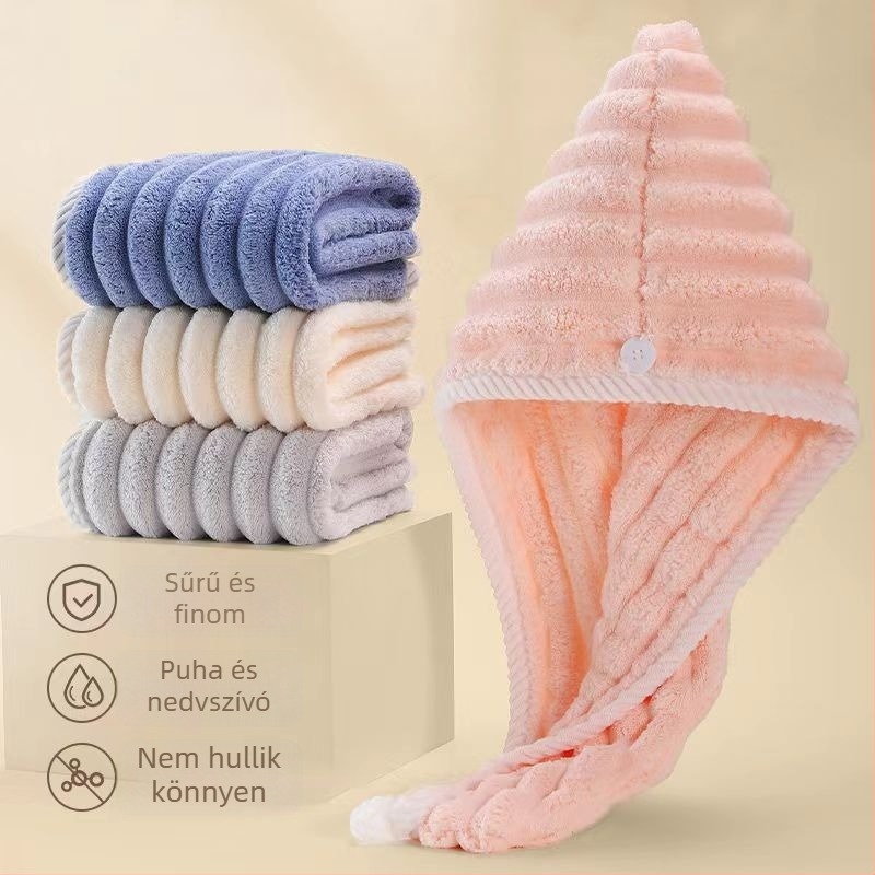 Korall plüss hajszárító turbán, nedvszívó, gyors száradás, 150d szál, 80–99 g, Kód 3677