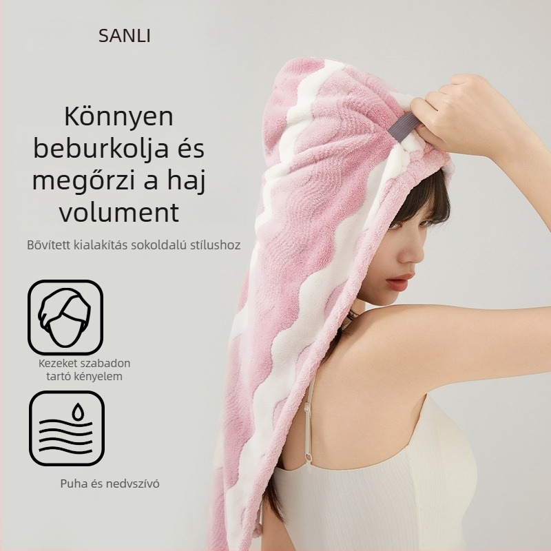 Sanli törölközőből készült hajszárító sapka széles karimával, jacquard konstrukció, 150d szál, tömeg 120–139 g, termékkód Vh157, felnőtt nőknek