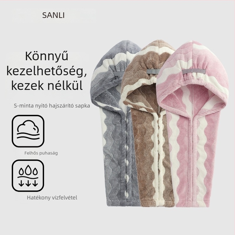 Sanli törölközőből készült hajszárító sapka széles karimával, jacquard konstrukció, 150d szál, tömeg 120–139 g, termékkód Vh157, felnőtt nőknek