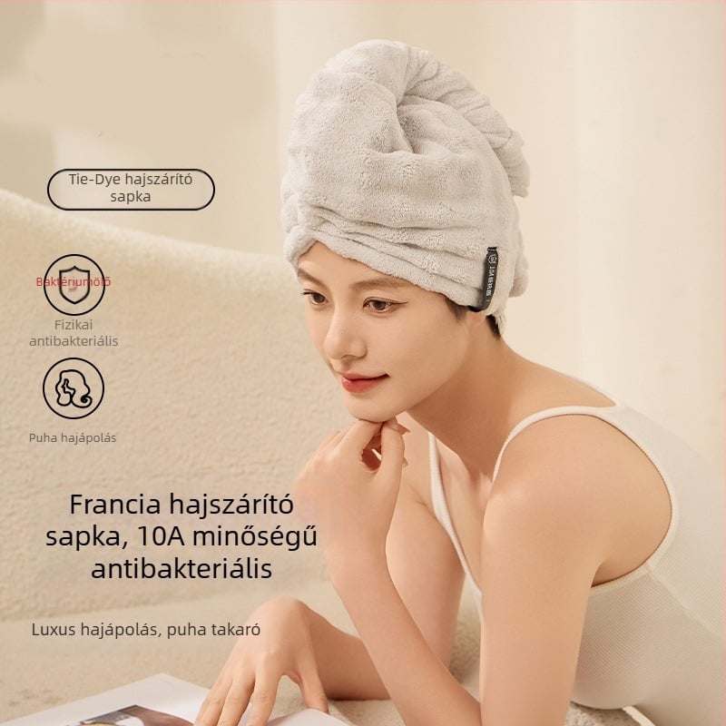 Női száraz haj sapka, ultra-abszorbévő, gyors száradás, korall Flísz, hímzett