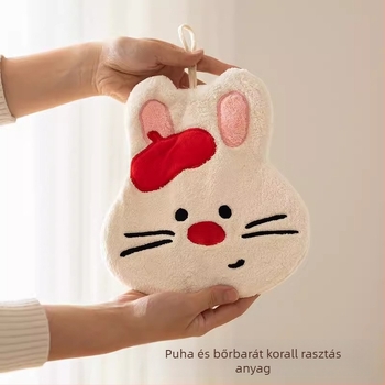 Kéztörlő rajzolt állati mintával, korall plüss, 150D szál, szegélyezés