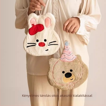 Kéztörlő rajzolt állati mintával, korall plüss, 150D szál, szegélyezés