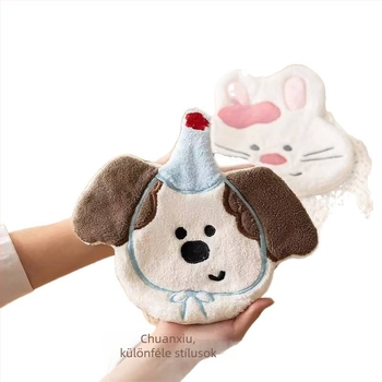 Kéztörlő rajzolt állati mintával, korall plüss, 150D szál, szegélyezés