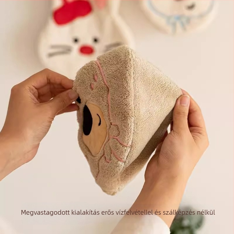 Kéztörlő rajzolt állati mintával, korall plüss, 150D szál, szegélyezés