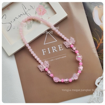 Gyermekeknek szóló masni-kötésű nyaklánc, átlátszó akril gyöngyökkel – kézzel készített, 3–10 éveseknek